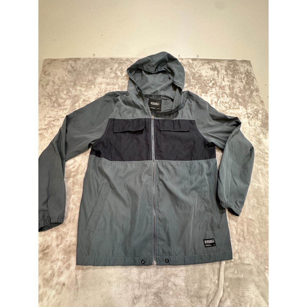 Ezekiel Jacket Mens Size Large Grey Navy Hanford Colorblock Hooded Zip Top EUC